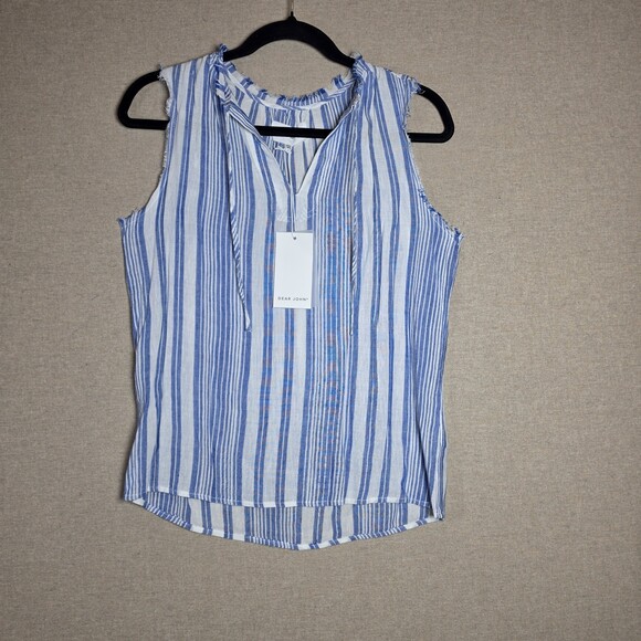 Dear John Tops - Dear John Fringe Edge Tank in Light Blue Stripe Womens Xtra Small. New.